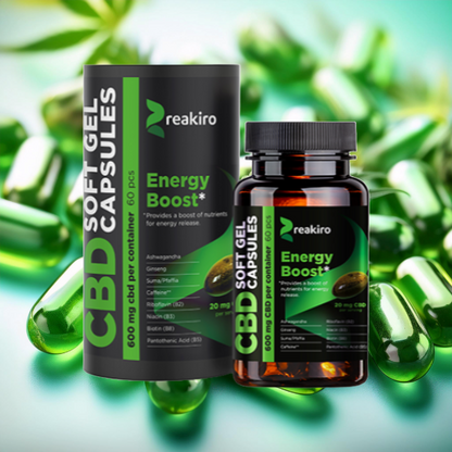 Reakiro 600mg CBD Full Spectrum Energy Boost Capsules - 60 Caps (BUY 1 GET 1 FREE)