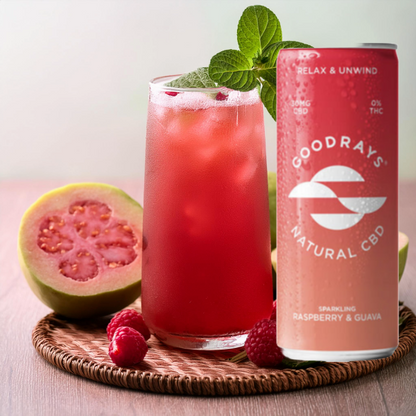 12 x Goodrays 30mg CBD Raspberry & Guava Seltzer 250ml