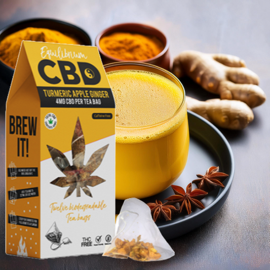 Equilibrium CBD 48mg Full Spectrum Turmeric & Ginger Tea Bags Box of 12 (BUY 2 GET 1 FREE)